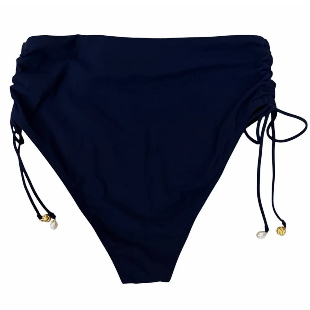 Tory Burch Bandeau Halter Bikini Top & High-Waisted Cinched Bikini Bottoms Small